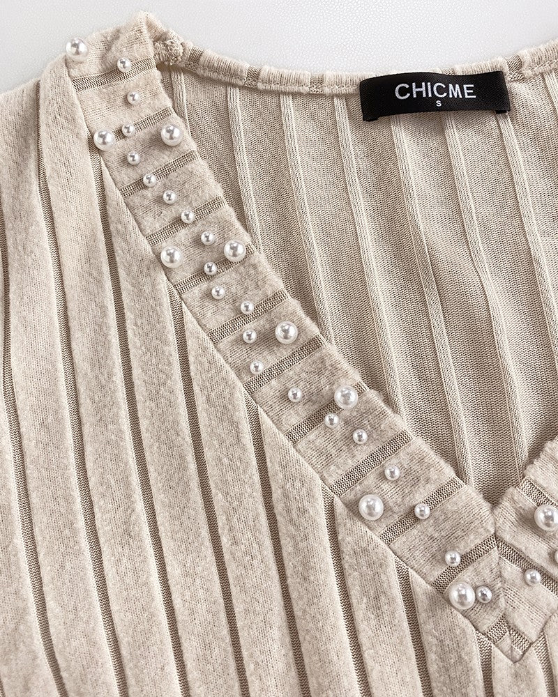 V-Neck Rhinestone-Embellished T-Shirt