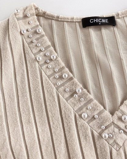 V-Neck Rhinestone-Embellished T-Shirt