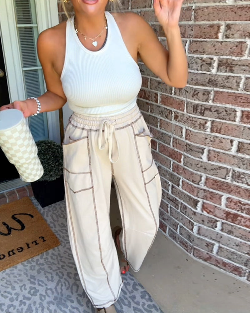 High-Rise Contrast Drawstring Lounge Pants