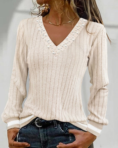 V-Neck Rhinestone-Embellished T-Shirt