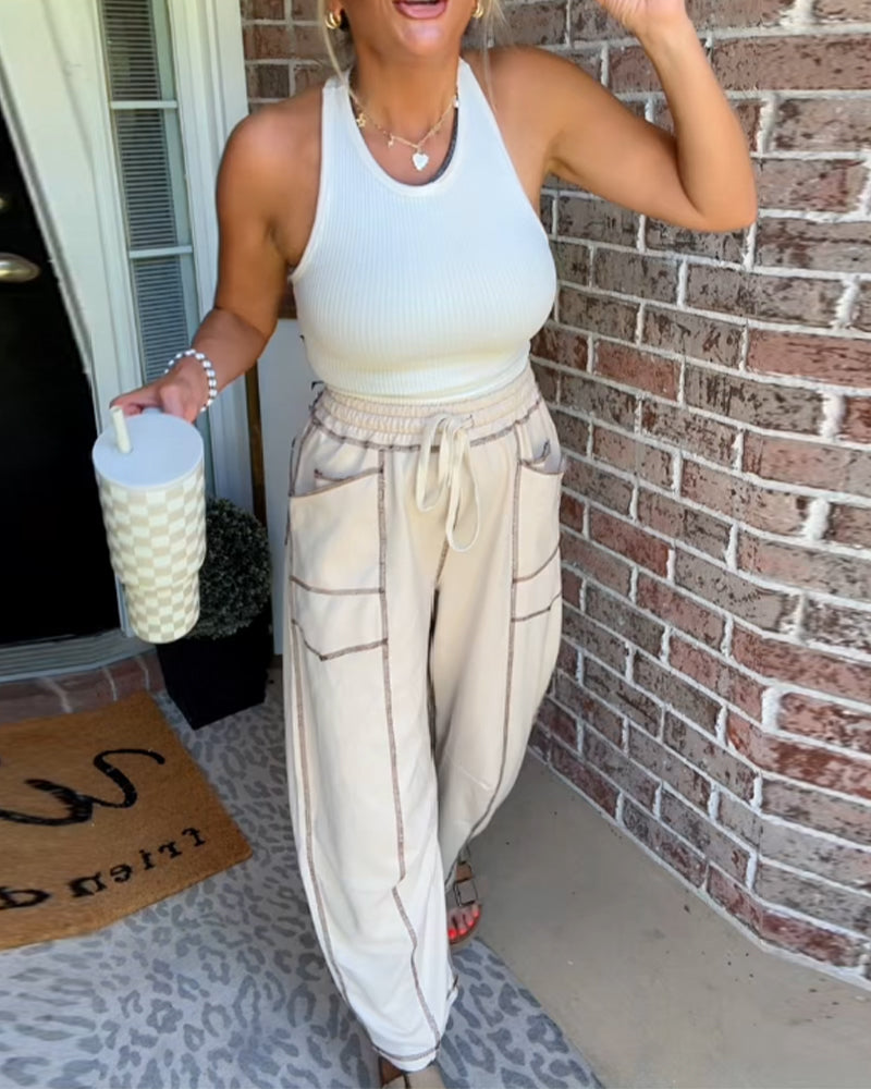High-Rise Contrast Drawstring Lounge Pants