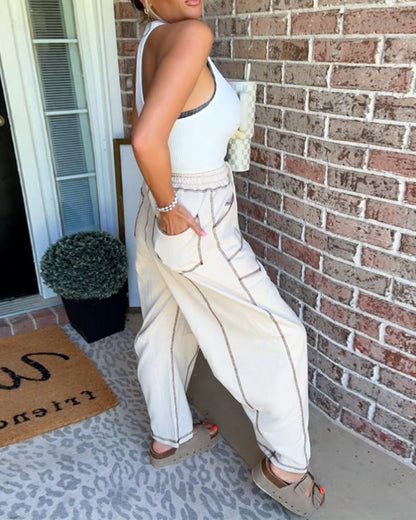 High-Rise Contrast Drawstring Lounge Pants