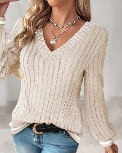 V-Neck Rhinestone-Embellished T-Shirt