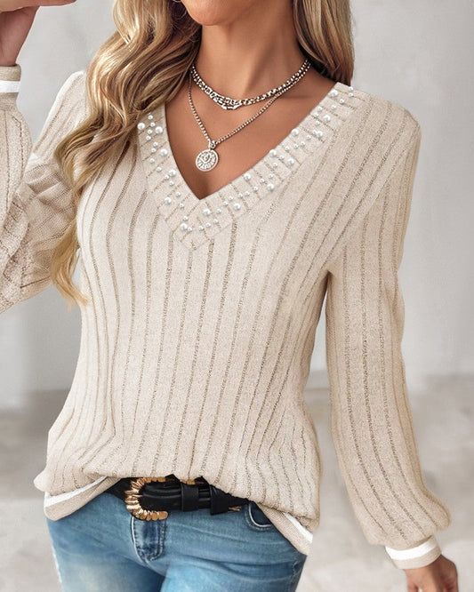 V-Neck Rhinestone-Embellished T-Shirt