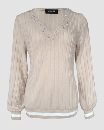 V-Neck Rhinestone-Embellished T-Shirt