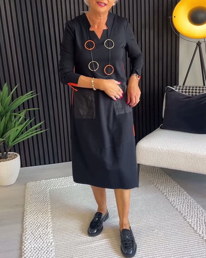 V-neck solid color slim dress