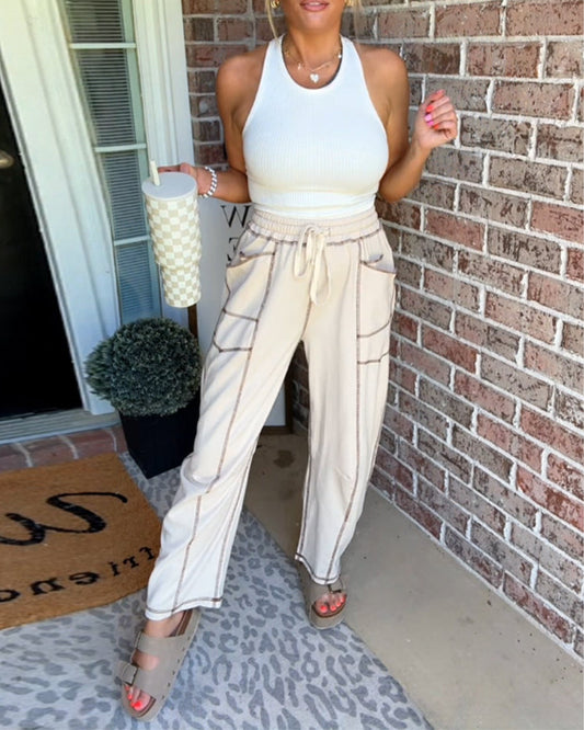 High-Rise Contrast Drawstring Lounge Pants