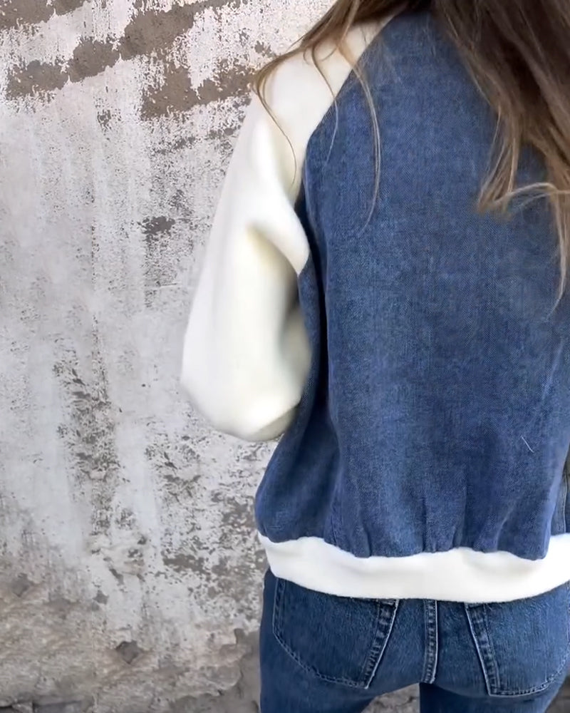 Fashion Color Block Patchwork Zipper Coat
