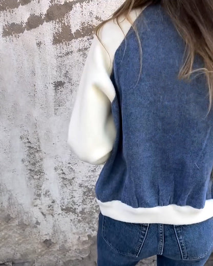 Fashion Color Block Patchwork Zipper Coat